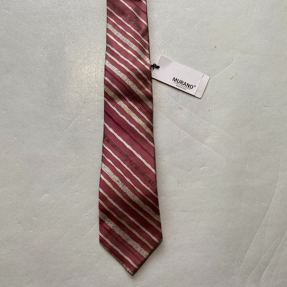 NEW- Mens Murano Collezione Neck Tie Silk Maroon Gray Striped MSRP: $80 - A35